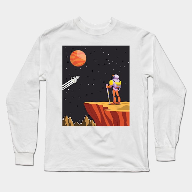 Retro Astronaut from Rear View on Planet Long Sleeve T-Shirt by DonVector